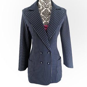 JANTZEN Vintage Double Breasted Stretch Pin Stripe Long Blazer Jacket 10